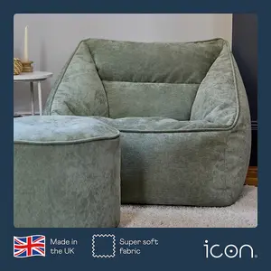 icon Natalia Chenille Armchair Bean Bag and Pouffe Set Sage Green Giant Bean Bag Chair