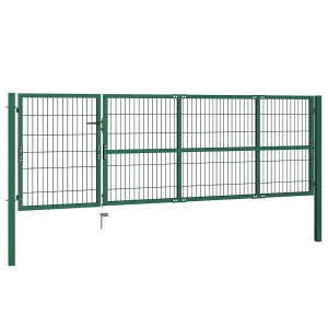 Berkfield Garden Fence Gate with Posts 350x100 cm Steel Green