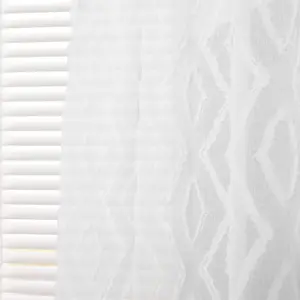 Diamond Voile Curtains Pair Textured Net Slot Top 2 Panel Set 55x87", White