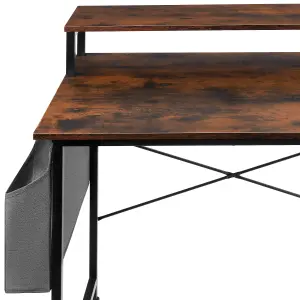 Desk with shelf and fabric bag - Industrial wood dark, rustic