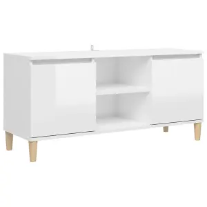 vidaXL TV Cabinet & Solid Wood Legs High Gloss White 103.5x35x50 cm