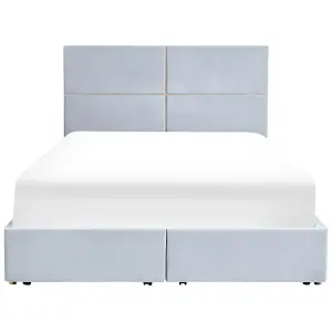 Velvet EU King Size Ottoman Bed with Drawers Light Grey VERNOYES