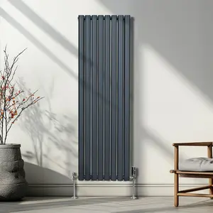 Oval Column Radiator & Valves - 1600mm x 480mm - Anthracite Grey