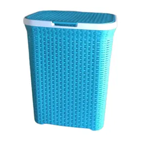 Plastic Laundry Hamper with Handles Blue/White