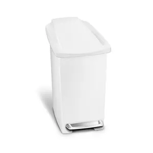 Simplehuman 10L Plastic Slim Pedal Bin, White