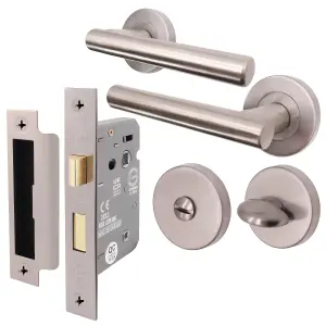 AFIT Satin Nickel Bathroom Door Handle & Lock Set - Handles, Turn & Release & Lock - Olvera Range