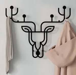 Decortie Modern Deer Black Metal Wall Hanger with 4 Hooks