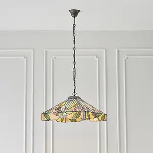 Luminosa Willow 3 Light Large Ceiling Pendant Dark Bronze, Tiffany Style Glass, E27