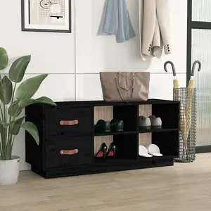 Berkfield Shoe Bench Black 100x34x45 cm Solid Wood Pine