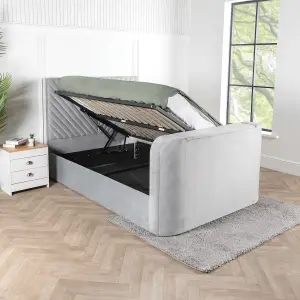 Grey Velvet Criss Cross Ottoman TV Bed With Storage and Pocket Sprung Mattress