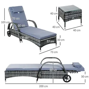 Grey Rattan Sun Lounger Set with Wheeling Recliners