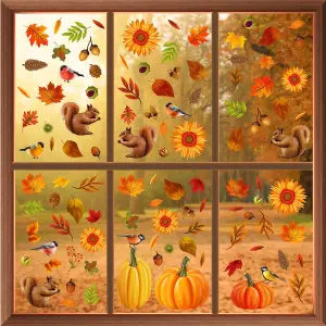 Walplus Autumn Leaves With Sunflowers And Squirrels Window Clings Rooms Décor