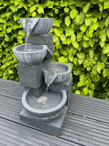 Waterfall x 4 Water Bowls with LED Lights - Solar Panel 47x27x23