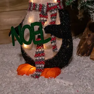 55cm Battery Operated Light up Christmas Penguin with Red Hat and Warm White LEDs