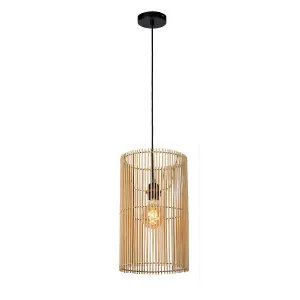 Lucide Jantine Scandinavian Rattan Pendant Light 26cm - 1xE27 - Light Wood