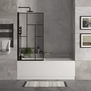 Square Single Ended Bath, Front Panel, Abstract Black Screen and Waste -1700x700mm