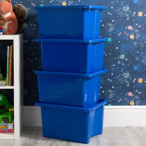 Wham 4x Stack & Store 30L Blue Plastic Storage Boxes. Home, Office, Classroom, Playroom, Toys, Books. L45.5 x W35 x H25cm