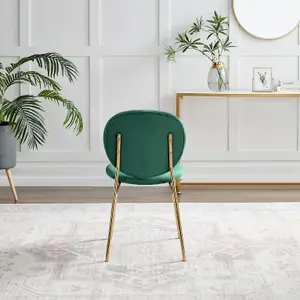 Furniturebox UK Dining Chair - 2x Ivy Green Velvet Upholstered Dining Chair Gold  Legs - Modern Meets Vintage - Round Seat Back