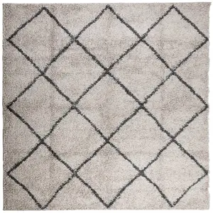 Shaggy Rug PAMPLONA High Pile Modern Beige and Anthracite 200x200 cm