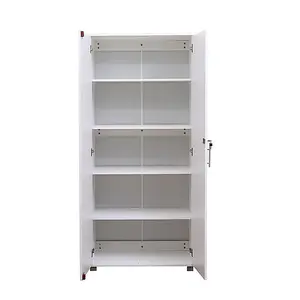 Storage Cupboard White Wooden Filing cabinet with 4 shelves - 2 Door Lockable Filing Cabinet - Tall Wood Office Organiser