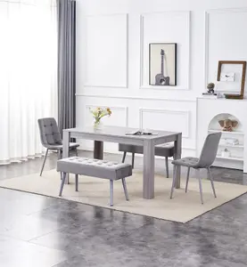 Dining Table and 2 Chairs With 2 Benches Grey 2 Grey Velvet Chairs Wood Table Dining Set Furniture