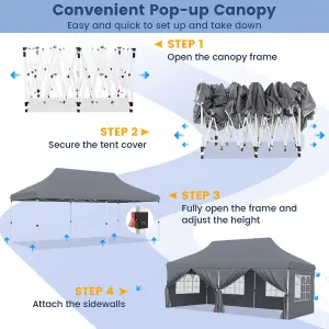 Costway 3M x 6M Pop up Canopy Tent Garden Gazebo Canopy Sun Shelter W/ 6 Sidewalls