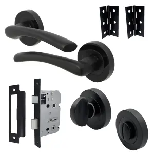 Zena Door Handle Bathroom Set Modern Matt Black Lever on Nickel Rose Internal Thumbturn