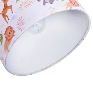 Jungle Animals Childrens Linen Fabric Lamp Shade - Elephants Lions and Giraffes