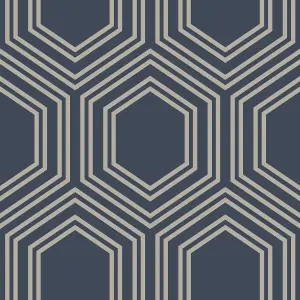 Next Honeycomb Geo Navy Smooth Wallpaper