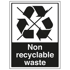 Non Recyclable Waste Recycling Sign - Adhesive Vinyl - 200x300mm (x3)