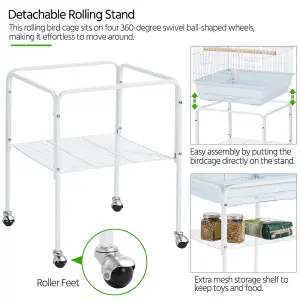 Yaheetech White Play Top Metal Bird Cage w/ Detachable Rolling Stand