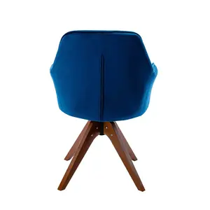 Upholstered Swivel Dining Chair Blue Velvet