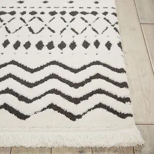 White Shaggy Modern Geometric Moroccan Rug Easy to clean Living Room Bedroom and Dining Room-239cm X 320cm