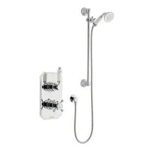 Chrome Thermostatic Concealed Mixer Shower With Wall Mounted Slide Rail Kit (Ocean) - 1 Shower Head