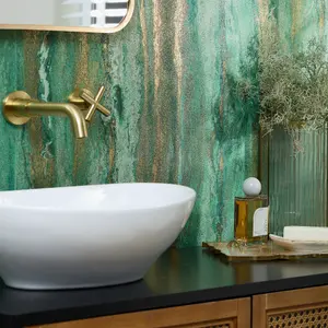 Zurich Metallic Wallpaper in Emerald and Metallic Gold