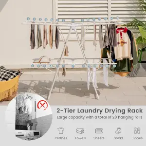 Costway 2-Tier Clothes Drying Rack Folding Dryer Stand w/ Height-Adjustable Wings