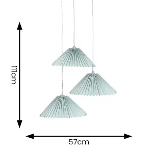 ValueLights Akira Blue 3 Way Hanging Pendant Ceiling Light with Pleated Lampshade - LED Bulbs Included