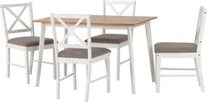 Balfour Dining Set Table and 4 Chairs in White and Oak Effect with Grey Fabric