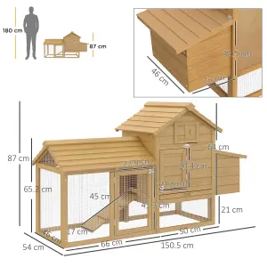 PawHut Chicken Coop Hen Cage Small Animal Hutch Nesting Box Outdoor Run Natural