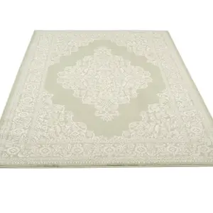 Green Cream Ornate Central Medallion Distressed Rug 190x280cm