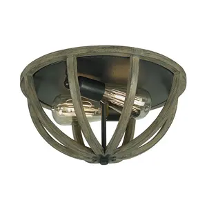 Elstead Allier 2 Light Ceiling Flush Light Dark Wood, Antique Iron, E27