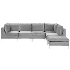 Sofa with Ottoman EVJA Grey Velvet Left Hand