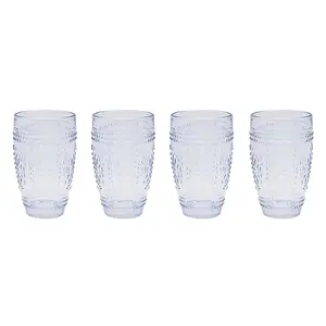 Tumbler Glasses Blue 4-Set Embossed Design Bar Liquor Martini Glass Drinkware