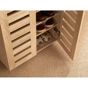 Home Source Oslo 2 Door Shoe Storage Cabinet Unit Oak Effect