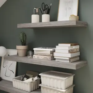 GoodHome Cusko Grey oak effect Rectangular Floating shelf (L)80cm x (D)23.5cm