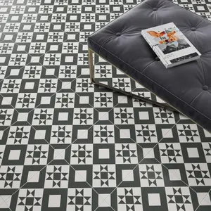 Kale AR Black & White Matt Vintage effect Porcelain Indoor Wall & floor tile, Pack of 9, (L)330mm (W)330mm