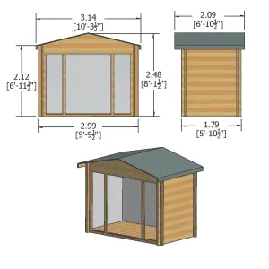 Shire Epping 10x6 ft Toughened glass & 2 windows Apex Wooden Cabin with Tile roof