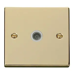 Polished Brass 1 Gang Single Coaxial TV Socket - White Trim - SE Home