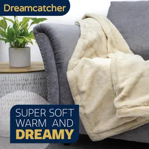 Dreamcatcher Blanket Throw Soft Faux Fur 160 x 130cm Overblanket Natural Cream