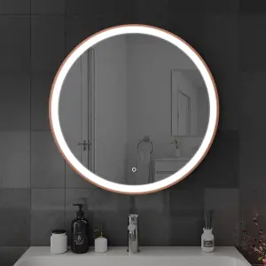 Harper & Harlow 800x800 Lyra Brushed Brass LED Illuminated Round Bathroom Mirror